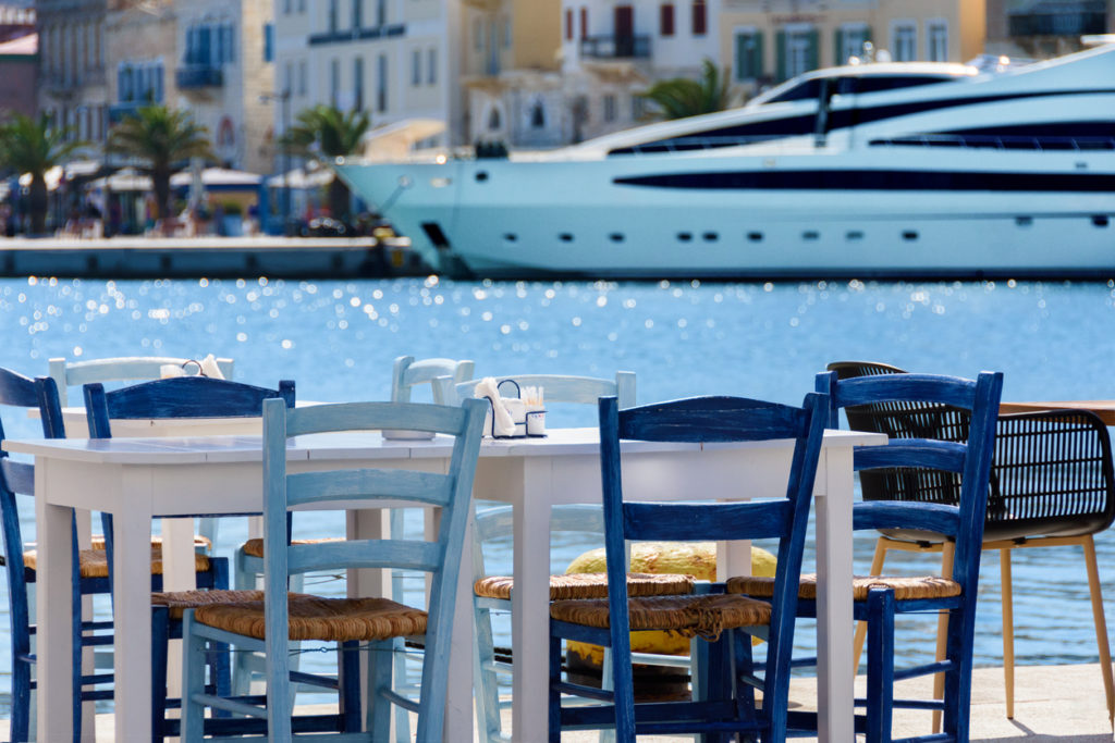 Outside dining by the waterfront on Syros island