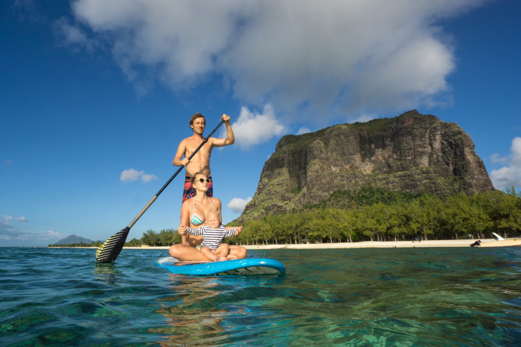 Paddle boarding off the coast of Mauritius