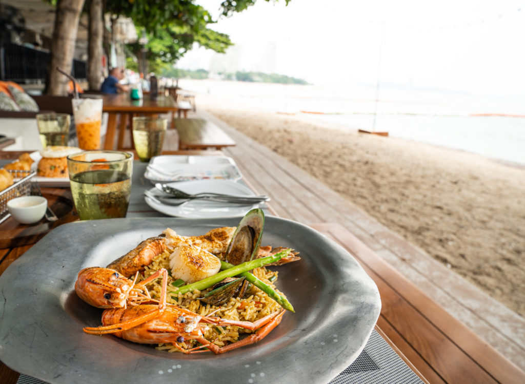 Paella food by the sea