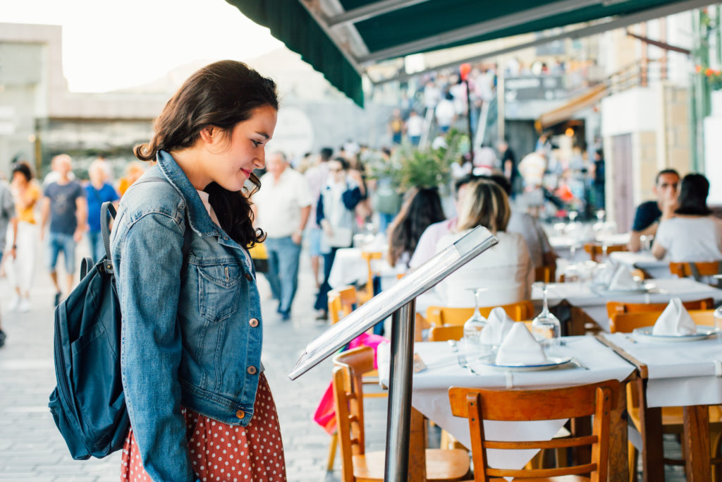 Reading the menu in the port area of the San Sebastian