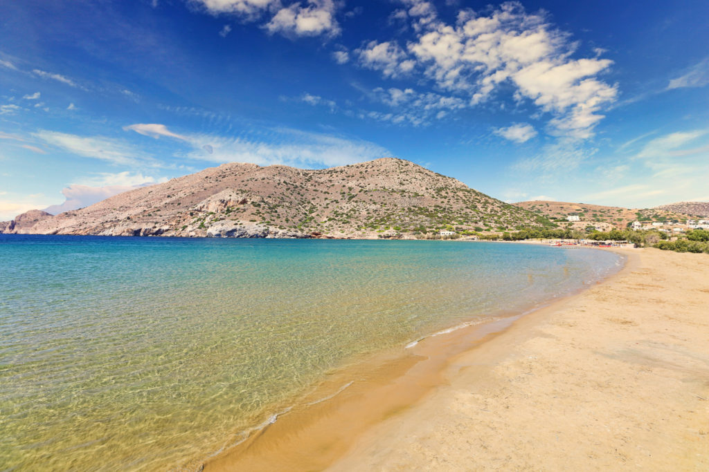 The sandy beach of Galissas in Syros Island