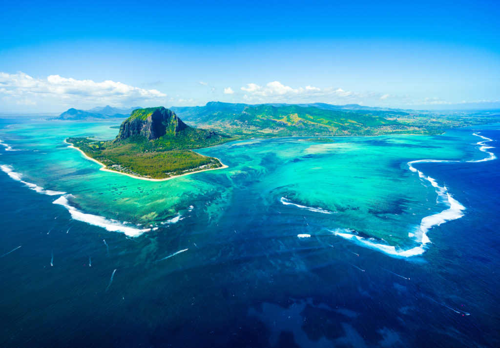 View of Mauritius island and the famous Le Morne Brabant mountain