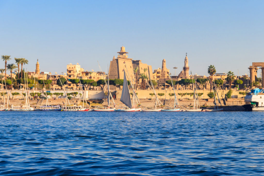 Luxor temple along the east bank of the Nile River