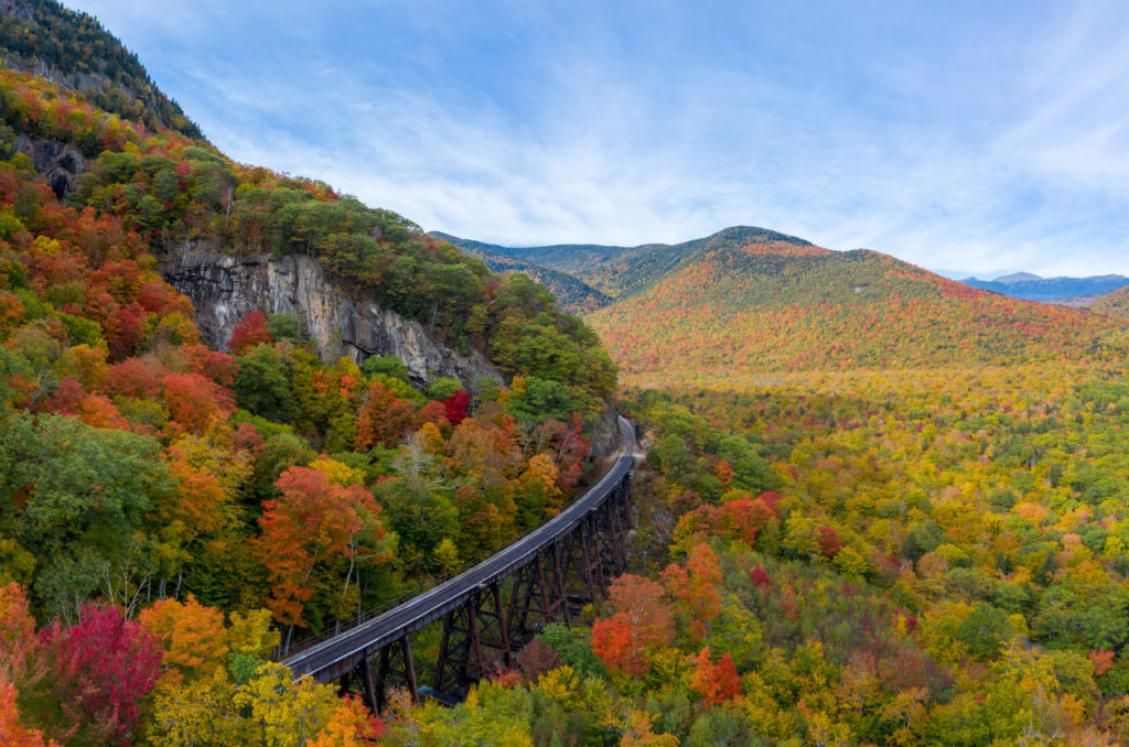 Train passing through the White Mountains