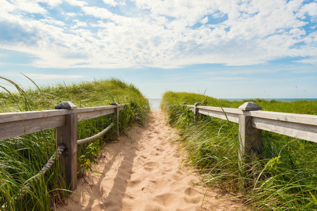 Path to the beach at Basin Head along the Point East Coastal Drive