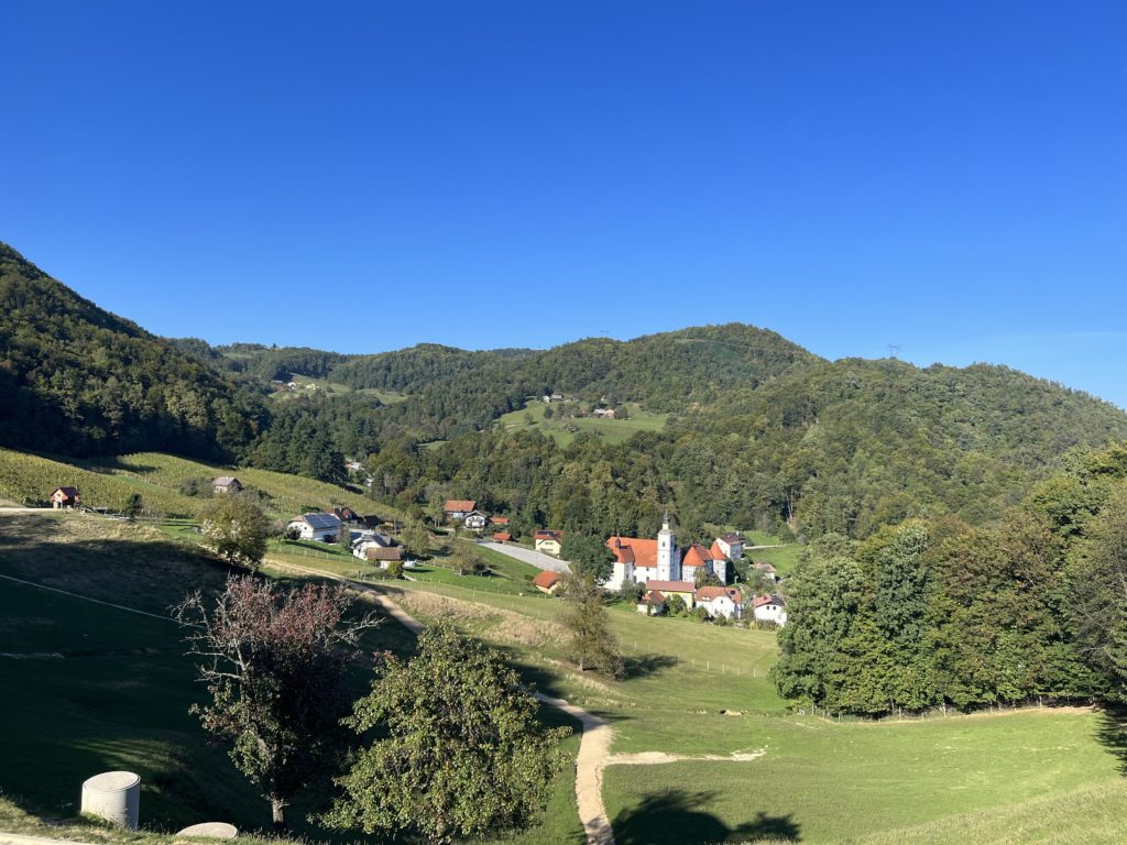 Overlooking the village from Deer Ridge, view of the Olimje monastery.