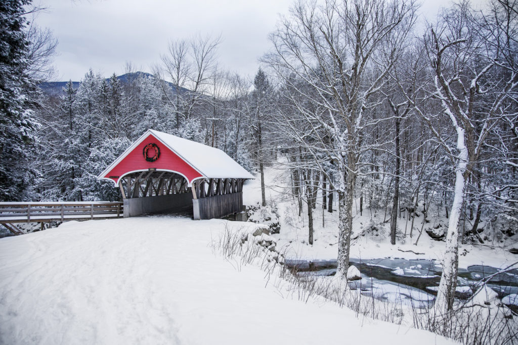 Snow covered bridge in New Hampshire