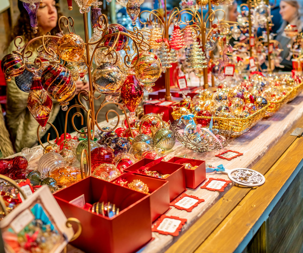 Christmas decorations at the market