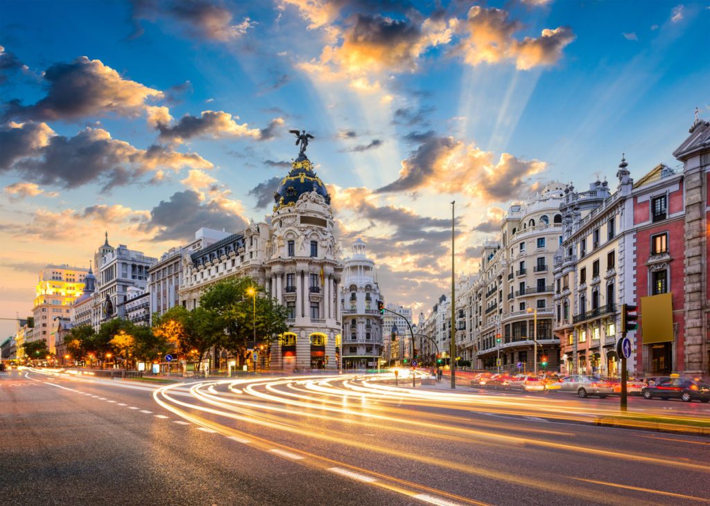 Calle de Alcala and Gran Via in Madrid, Spain