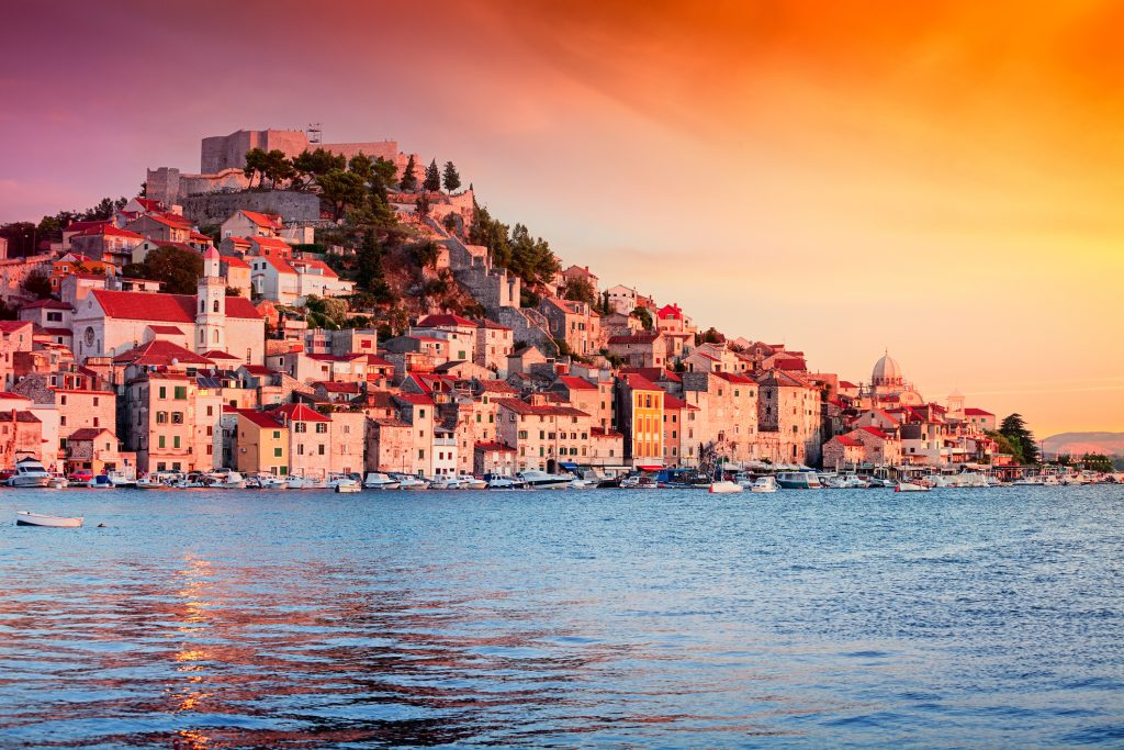 Sunset in old town of Sibenik